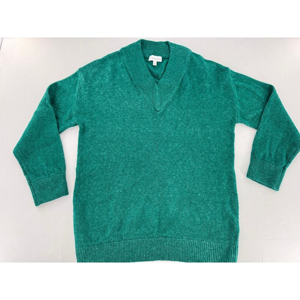 Stacy London Women’s Small Emerald Green Metallic V-Neck Sweater Pullover Cozy